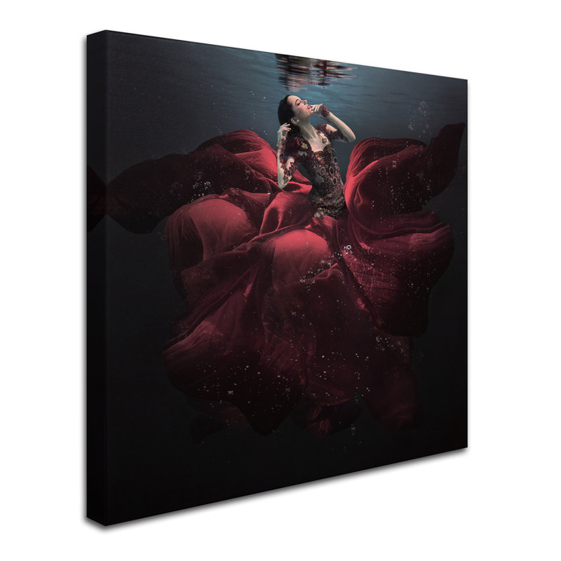 The Lady in Red Underwater Framed Canvas Art