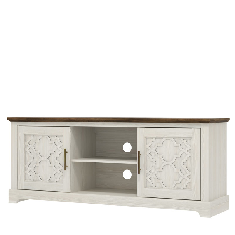 Anfield 2 Door TV Stand with Open Shelves, White Oak