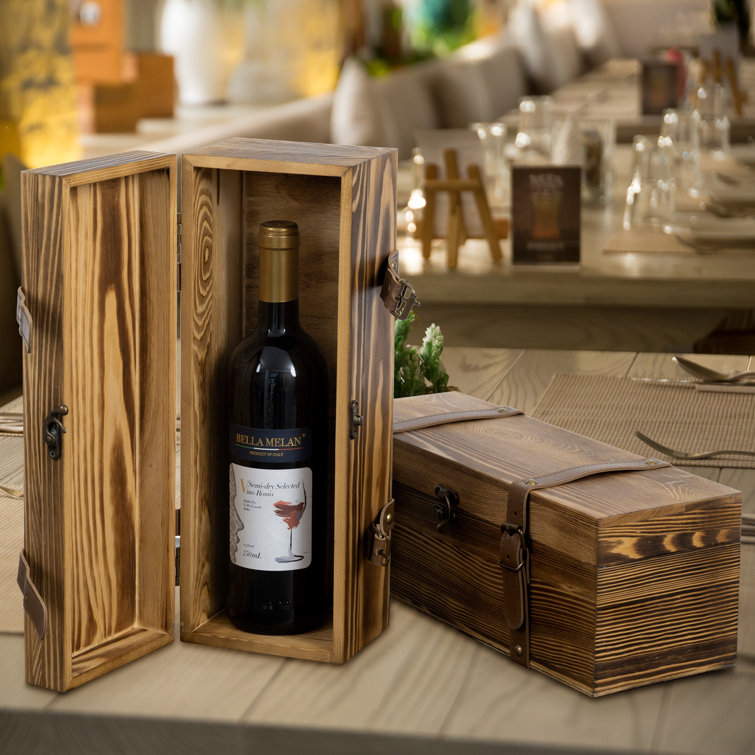 MyGift Wood Wine Box with Straps Bottle Carrier