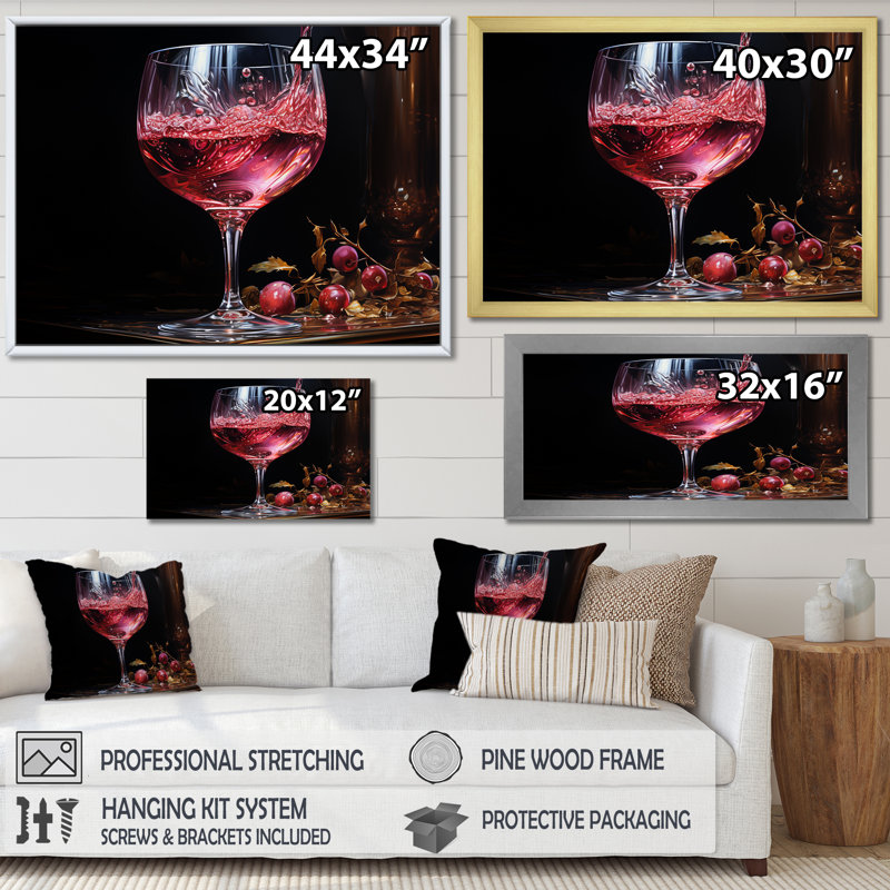 Vin rouge rubis radiant avec lueur réfléchissante - art mural vin, Cadre d'angle fermé noir, H 20 po x l 12 po x P 1 po