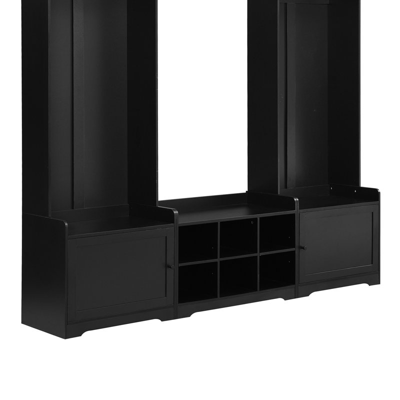 Modern Hall Tree With Shoe Storage, 4-In-1 Entryway Bench With 8 Cubbies, 7 Coat Hooks & Adjustable Shelf,Black, Black
