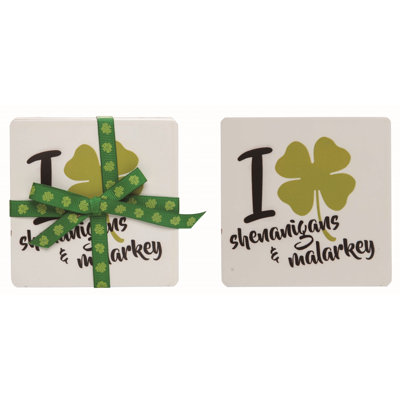 Ensemble de 4 trèfles et sous-verres Malarkey en bois multicolores de la Saint-Patrick