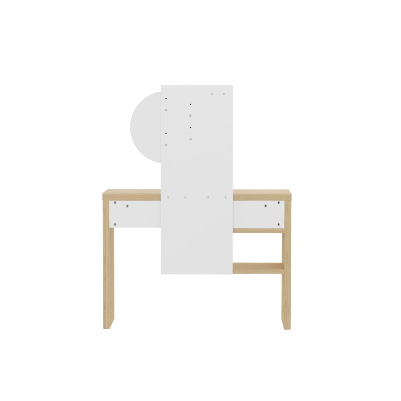 Dressing Table with Mirror, Light Oak/White
