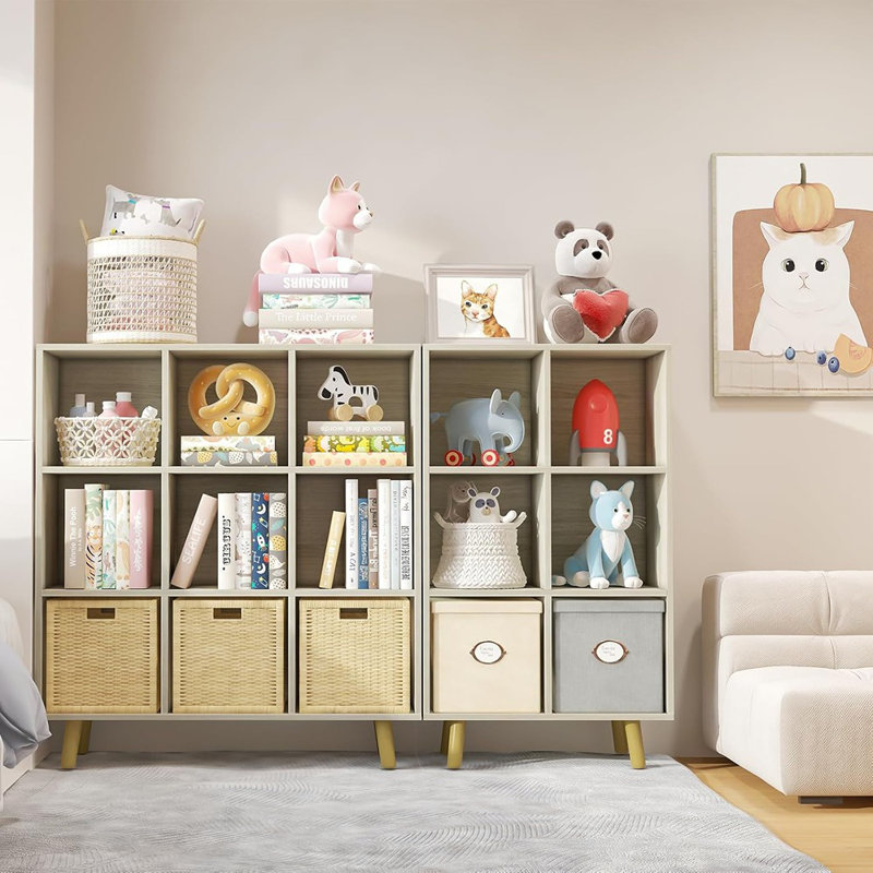 6-Cube Open Shelf Bookcase With Legs And Back Panel Oak