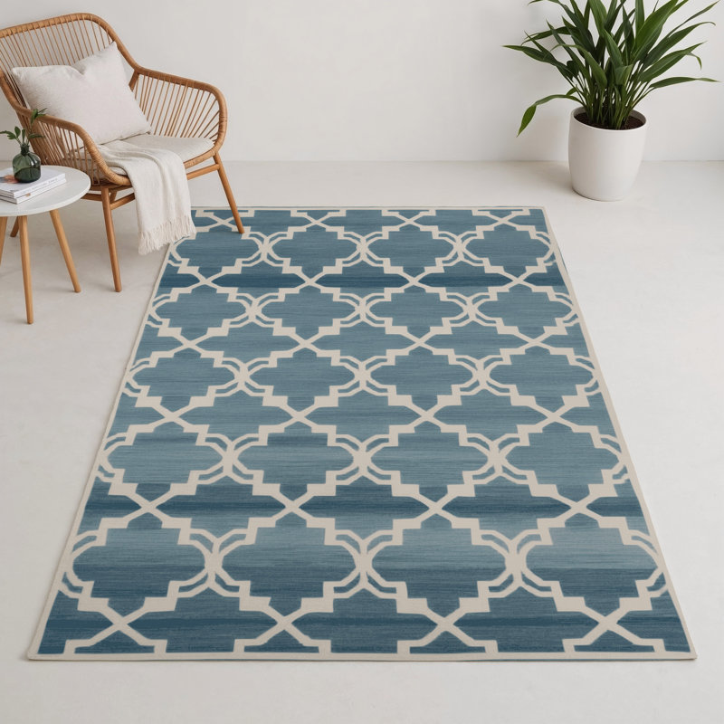 Tapis bleu intérieur et extérieur Trellis, Rectangle 5 pi x 7 pi