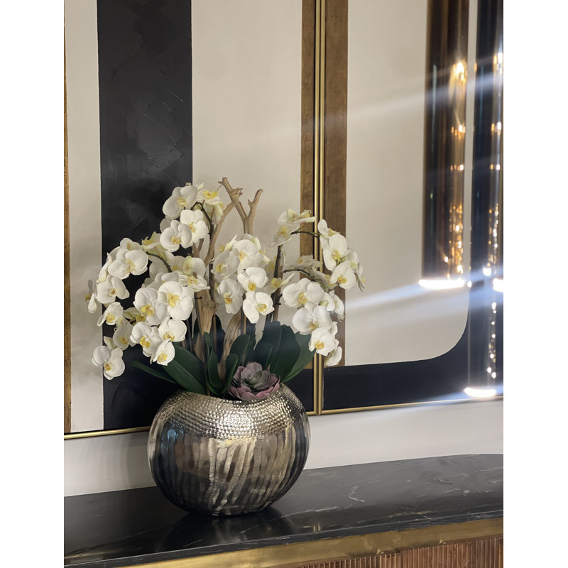 Olympian Phalaenopsis Orchids Centerpiece in Planter, Pink, Gold