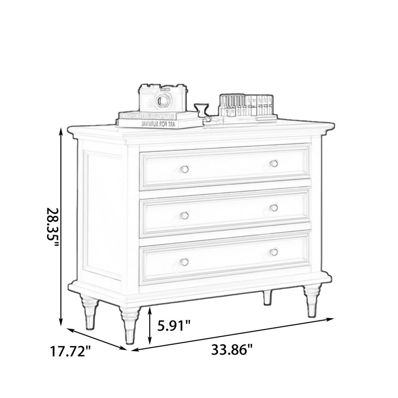 White Solid + Manufactured Wood Accent Cabinet, 28.35" H x 33.86" W x 17.72" D