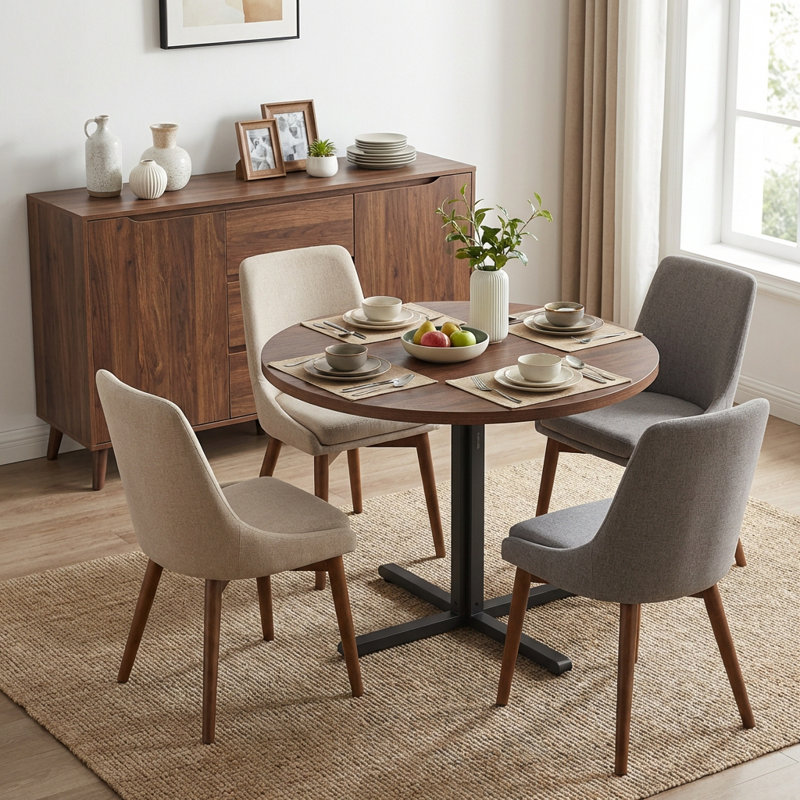 31.5''W Modern Farmhouse Round Kitchen Table, Sturdy Frame for 2-4 People, Somber Walnut/Black