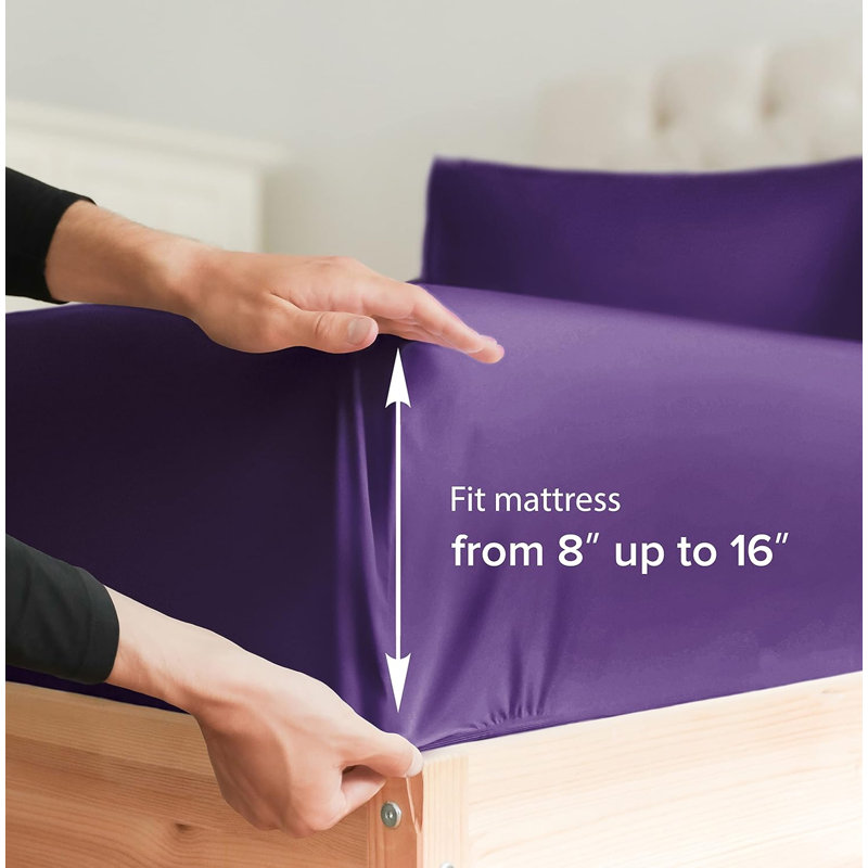 Fitted Sheet Only, Soft Cooling Bed Sheet, Breathable Hotel Luxury Bedding, Deep Pocket 8–16 Inch Mattress Fit, King, Purple