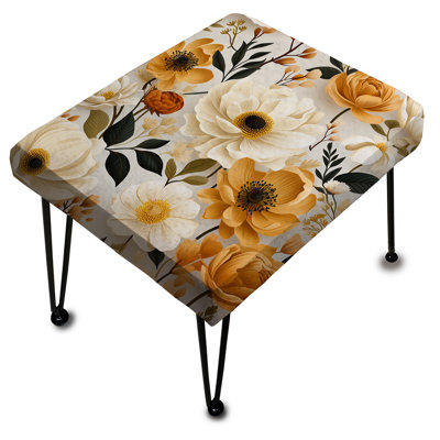 White And Yellow Floral Farmhouse Bliss - Vintage Rectangle Ottoman