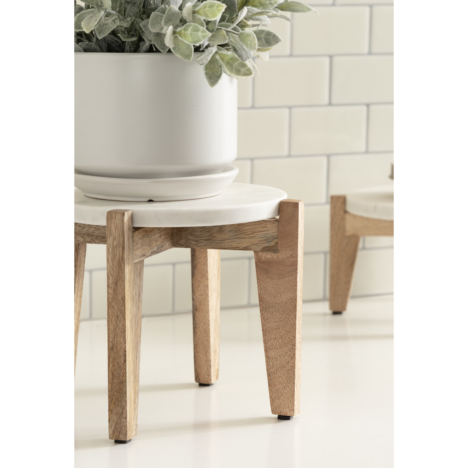 Durham Solid Wood Plant Stand - Set of 2, White/Natural