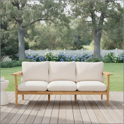 Terassi Outdoor Acacia Wood 3 Seater Sofa, Light Teak Finish with Beige Cushion