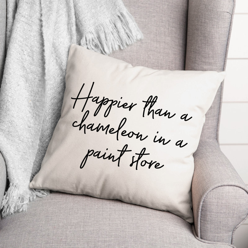 Coussin décoratif noir et blanc "Happier Than a Chameleon"