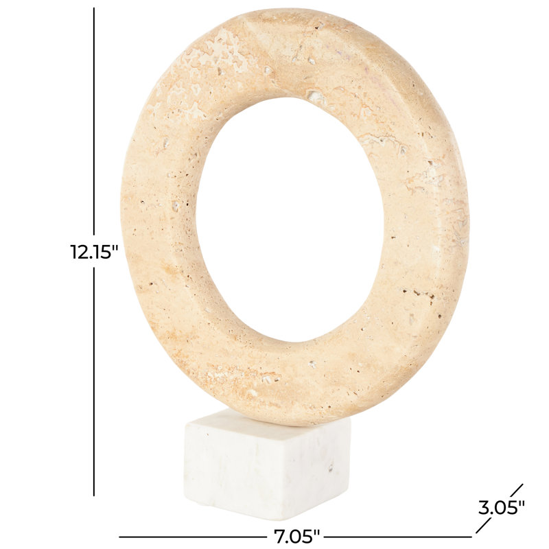 Cole And Grey Marble Ring Abstract Cream Decorative Sculpture With White Base