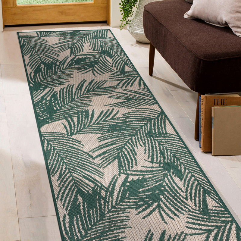 Tapis intérieur / extérieur à motif floral vert / beige Steph, Tapis de couloir de 2 pi x 7 pi