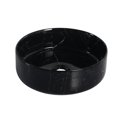 Woodring Above - Counter Round Ceramic Sink For Bathroom, Black And White Art, Baked Glaze, Smooth , 15.46 In Width, Depth, 4.61 Height, 18.62 Lb Art Basin , Easy To Clean, Three Layer Stain ,