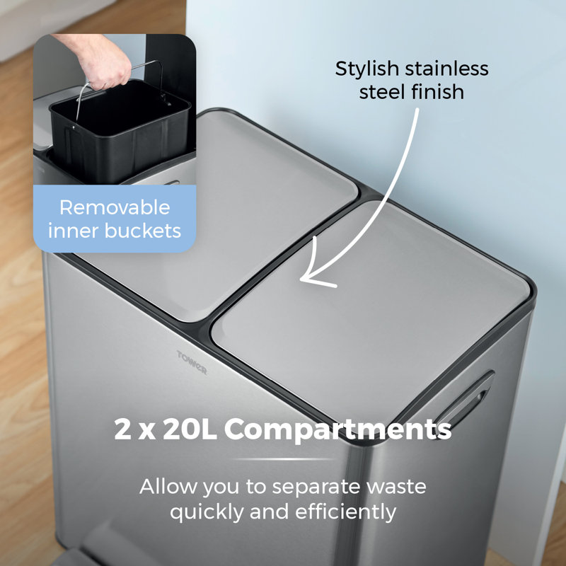 40 Litre Step On Recycling Bin, Grey