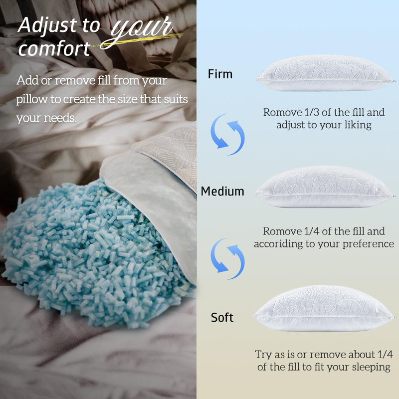 Cooling Shredded Memory Foam Pillow With Rayon From  Cover (Set Of 2), Queen