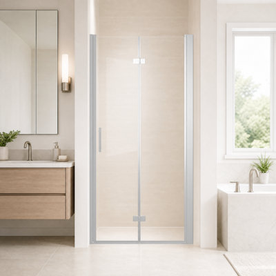 Porte de douche pliante l 30 po x H 72 po, verre trempé 1/4 po, chrome