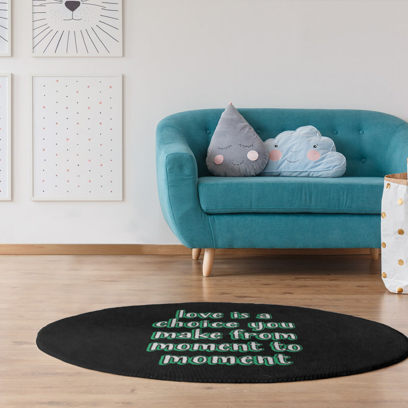 Tapis en poly-chenille style tableau noir love is choice, Rond 5 pi
