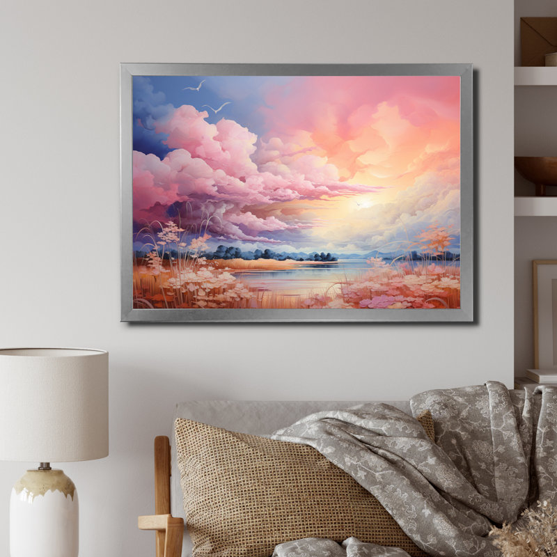 «Arkport Clouds Prairies Collages I», reproduction sur toile, H 16 po x l 32 po x P 1 po, Cadre simple argenté