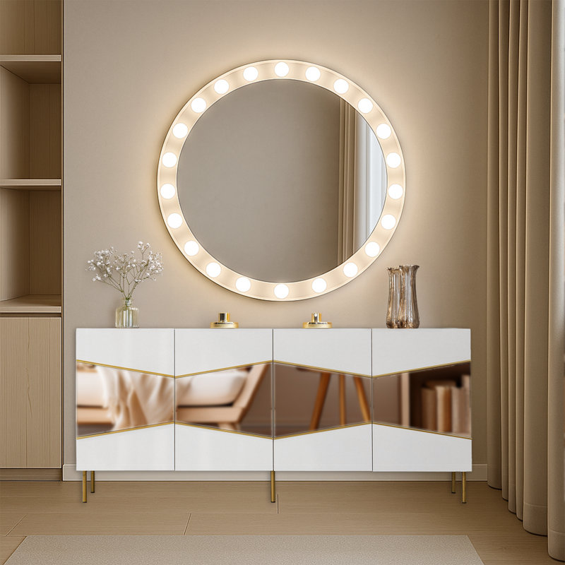 70.9'' Mirrored Luxury Console Table,  White/Gold