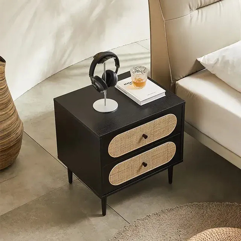 50cm W Solid Wood Bedside Table, Black