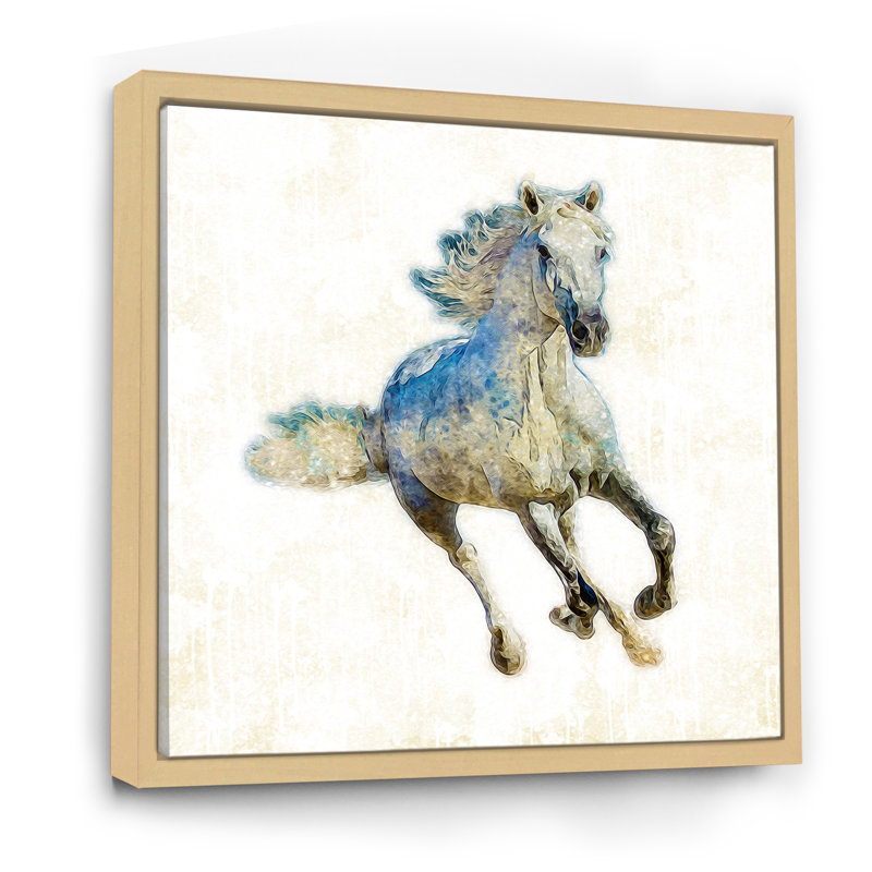Cheval coloré avec paysage intérieur - peinture sur toile, Cadre flottant en érable, H 36 po x l 36 po x P 1 po