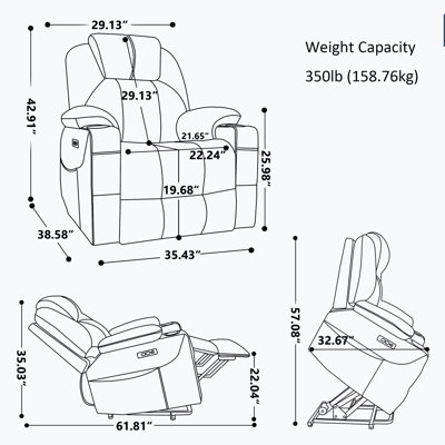 Fauteuil releveur électrique inclinable, 87,6 cm de large, revêtement chenille, massage 8 points, chauffage lombaire, ports USB et Type-C, robuste jusqu'à 159 kg, idéal pour le salon.