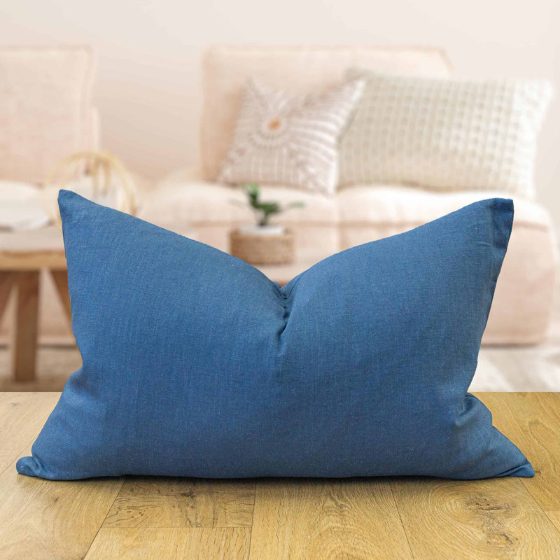 100% Linen Cushion Cover in Denim Blue, 58x38cm, Cover only