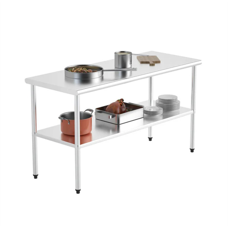 Table en acier inoxydable avec tablette inférieure, H 34 po x l 60 po x P 24 po