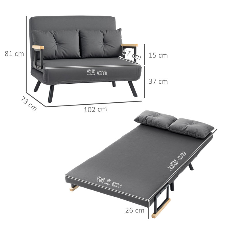 Tahmoor 2 Seater Sofa Bed, Dark Grey