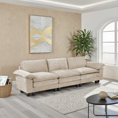 Canapé en chenille moderne et contemporain de 120,5 po Careen avec fabrication en contreplaqué durable et ressorts ensachés en mousse haute densité