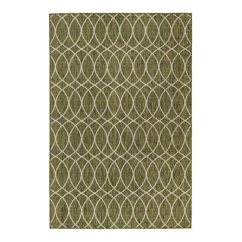 Geometric Indoor/Outdoor Area Rug in Green, Rectangle 5'3" x 7'10"