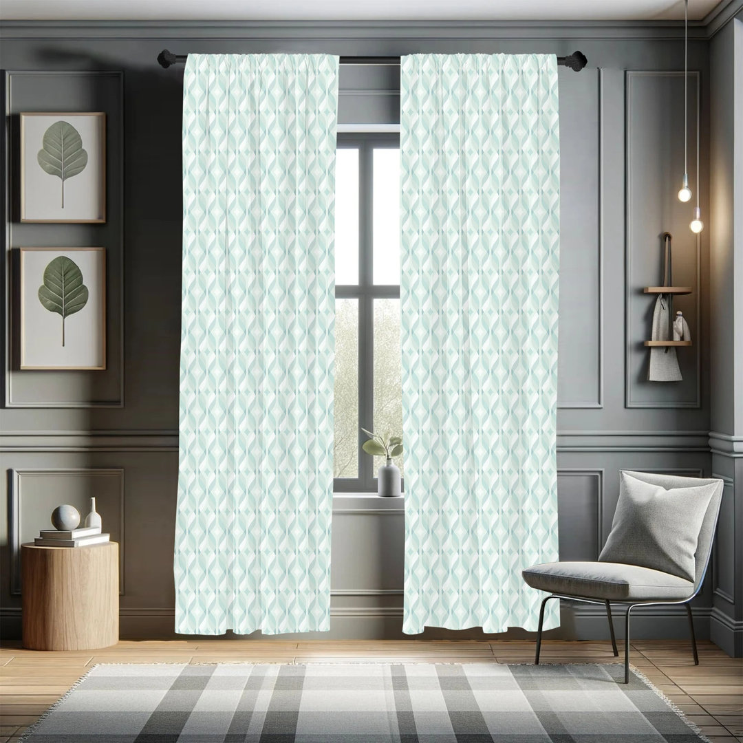 Aragam Seafoam Panel Curtain, Tangled Lines with Rhombus Pattern Symmetrical Geometric Composition, Lightweight Window Treatment Living Room Bedroom Decor, Pale Blue Seafoam White Semi-Sheer Rod Pocket Sliding Panel (Set of 2) East Urban Home Size per 
