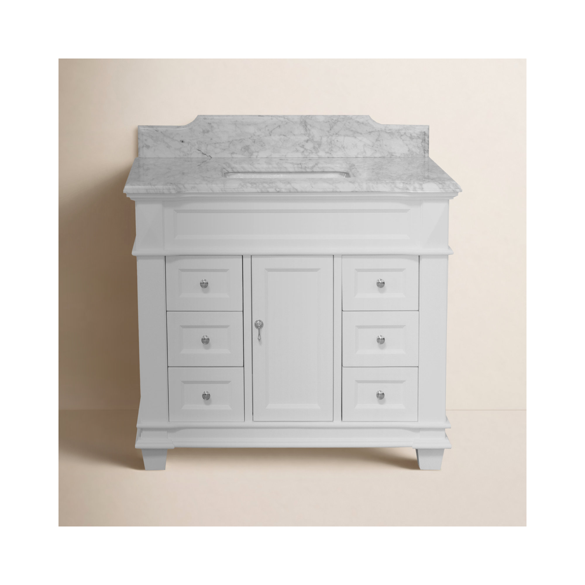 Ensa 42'' Single Bathroom Vanity, White, Carrara Marble