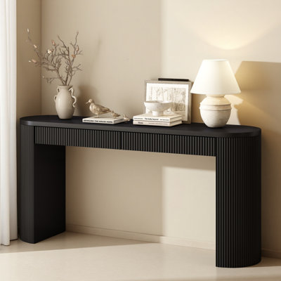 58.3" Entryway Table With Large Top And Dual Drawers,Console Table With Arched Sturdy Legs Stripe Design