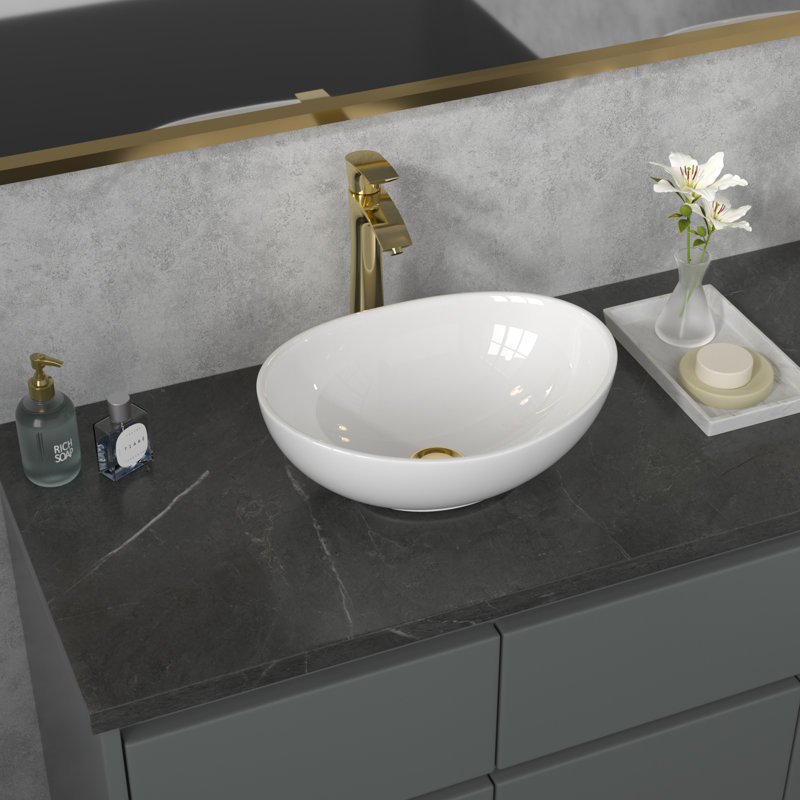 16" L x 13" W Bathroom Sink White Oval Shape Above Counter Ceramic Bathroom Vessel Sink