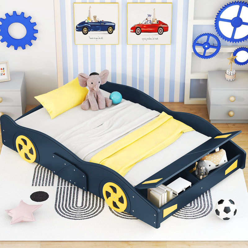 Lit plateforme Fomby, Bleu foncé, Double
