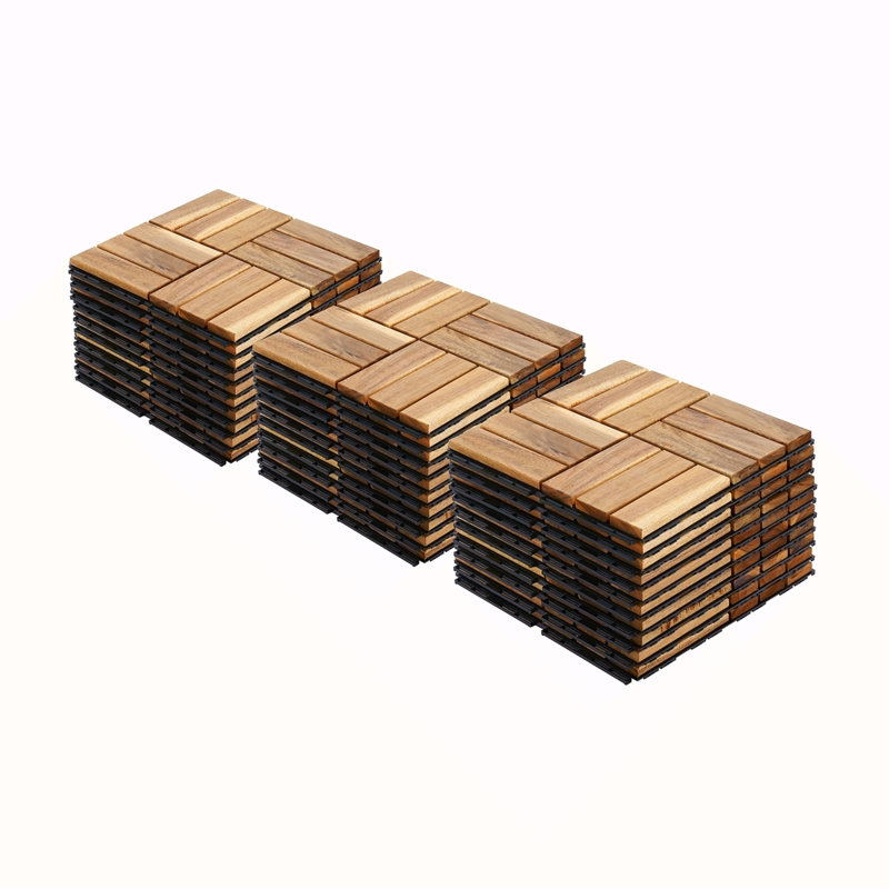 30 carreaux de terrasse imbriqués à carreaux, plancher de bois franc carré en acacia 12 "x 12" pour patio, banc, côté piscine