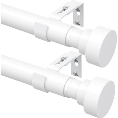 2 Pack Heavy Duty Curtain Rods, 1 Inch Diameter, Iron Metal Construction, Adjustable Design, White