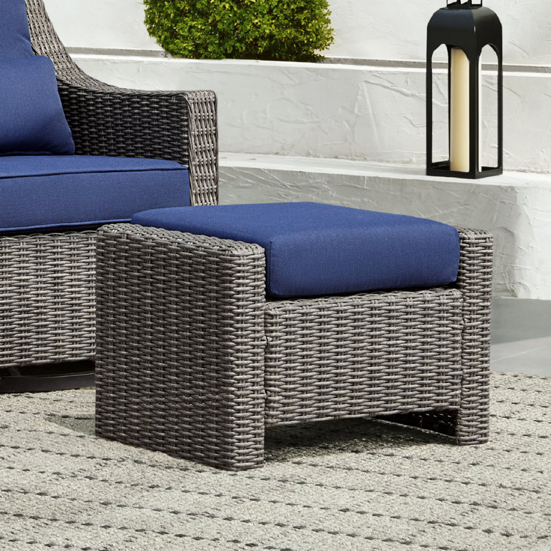 Fauteuil de patio pivotant avec repose-pieds Keaisha, Bleu/gris