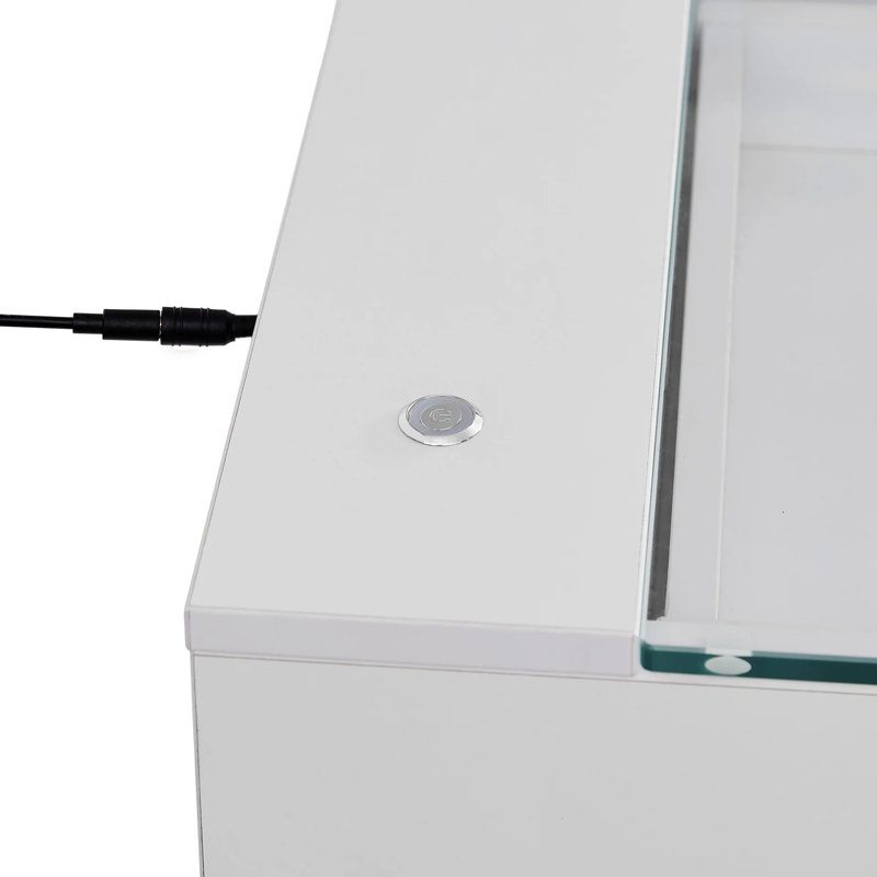 Coiffeuse Slaystation Radiant Pro 2.0 avec lumière DEL, plateau en verre transparent et 13 tiroirs de rangement