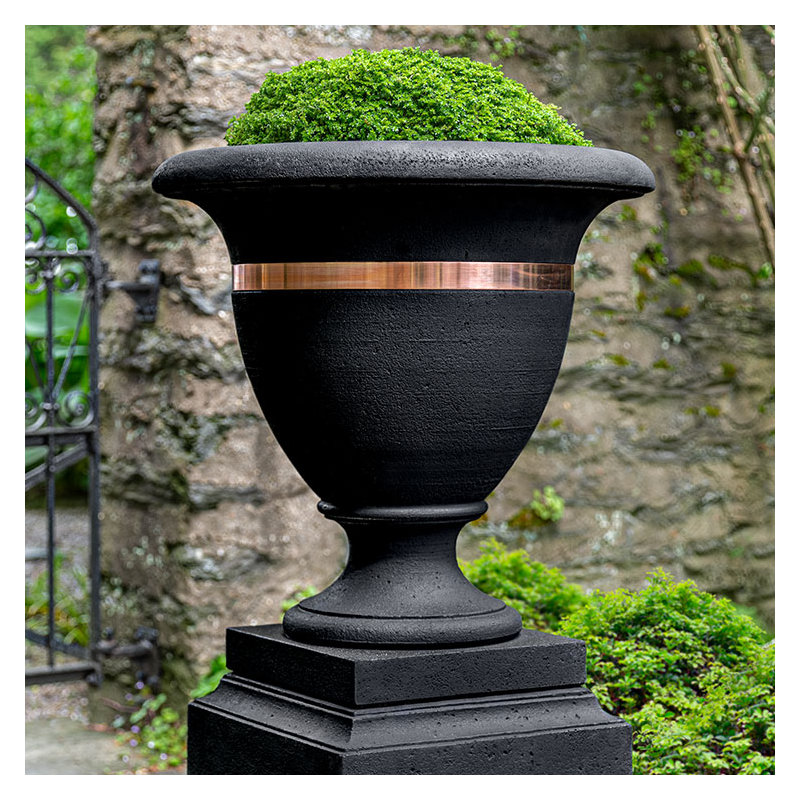 Urne à fleurs en cuivre, Nero Nuovo, H 26 po x l 24 po x P 24 po