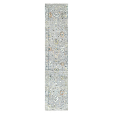 2'3"x11'2" Cloud Gray, Supple Collection, Oushak All Over Design, Soft Velvety Wool, Hand Knotted, Vegetable Dyes, Narrow Runner, Oriental Rug