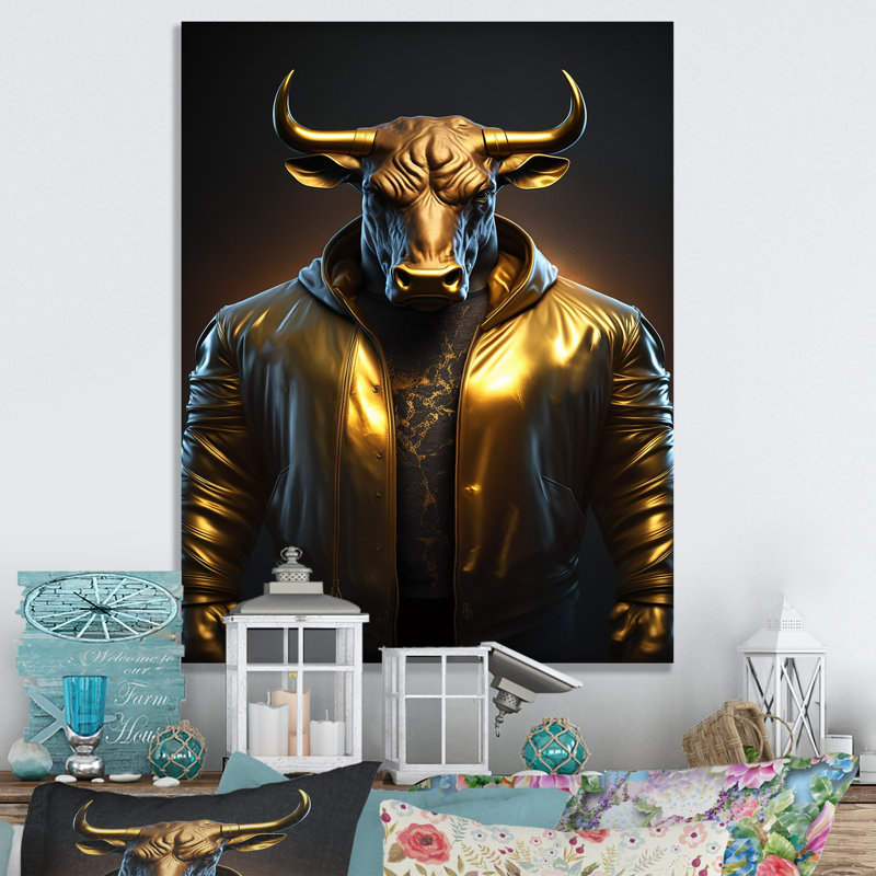 Mousaw Trading Bull avec Golden Veste I - reproduction sur toile, L 16 po x H 32 po, Toile tendue
