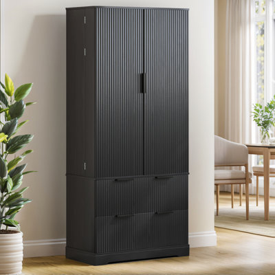 72"H Freestanding Pantry Storage Cabinet with Adjustable Shelves and 2 Large Drawers