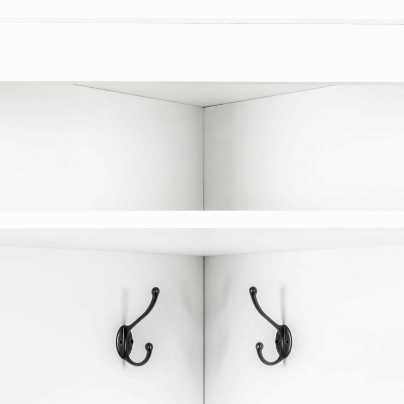 Arbre d'entrée minimaliste avec banc à chaussures, portemanteau polyvalent avec 4 crochets, armoire d'angle avec tablette réglable pour le couloir et le salon
