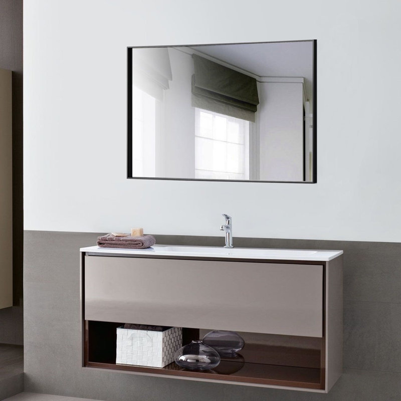 Modern & Contemporary Rectangle Bathroom Vanity Mirror Metal Framed Wall Mirror, Black, 32" x 24"