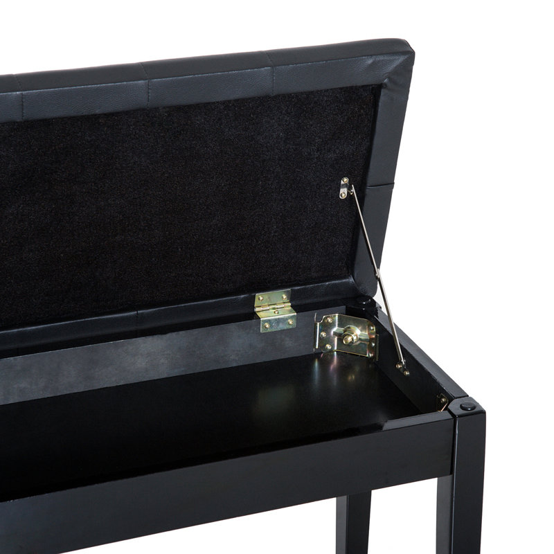 Padded Storage Piano Bench Artist Keyboard Seat Faux Leather Black,wood, Black, 19.75" H x 30" W x 14.25" D